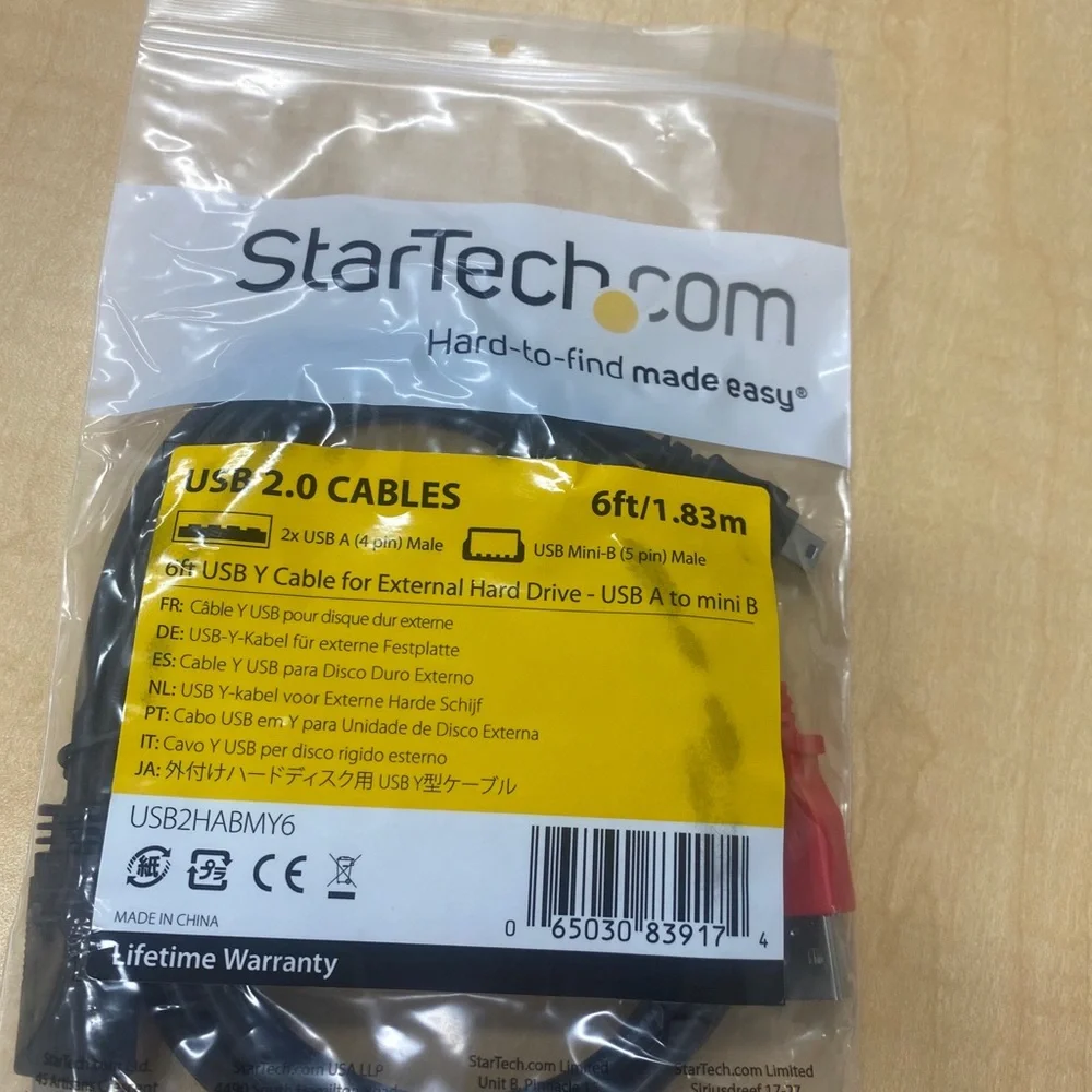 USB 2.0 cable 6ft long y hard drive